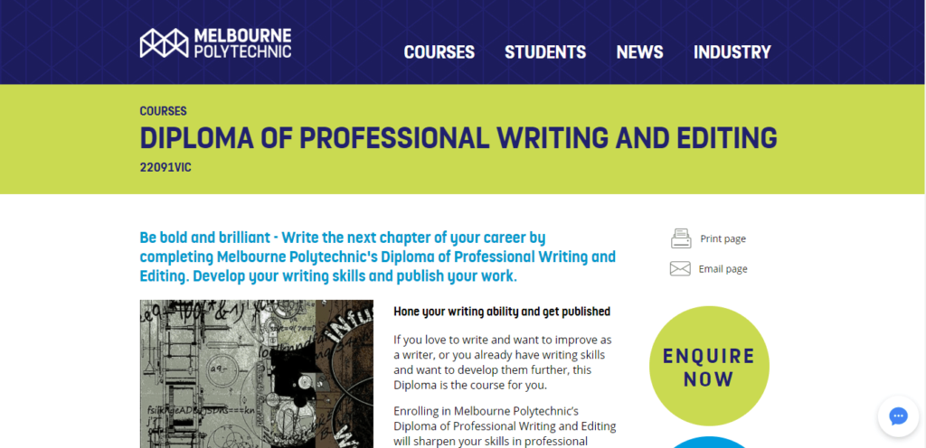Melbourne Polytechnic – Diploma of Professional Writing and Editing